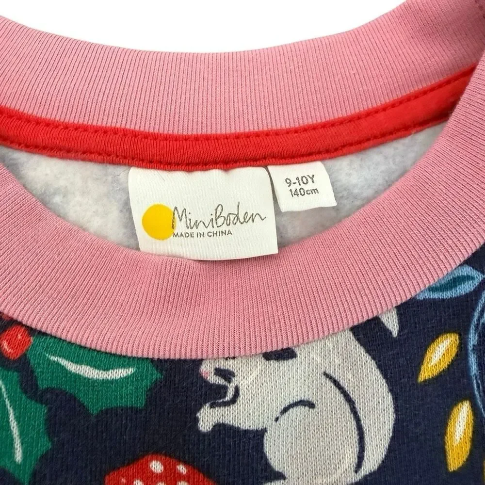 Mini Boden | Woodland Animal Dress Navy Fox Deer Print Long Sleeve | Girls 9-10Y